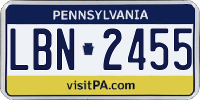 PA license plate LBN2455