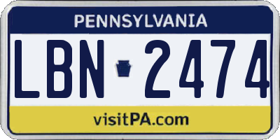 PA license plate LBN2474