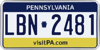 PA license plate LBN2481