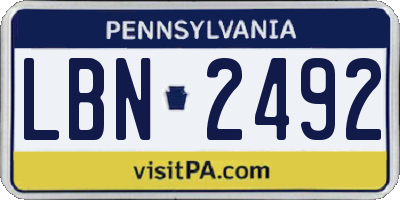 PA license plate LBN2492