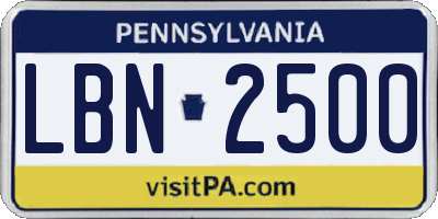 PA license plate LBN2500