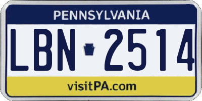 PA license plate LBN2514