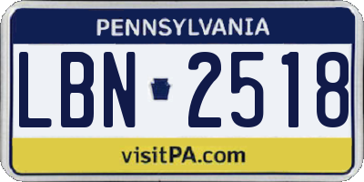 PA license plate LBN2518