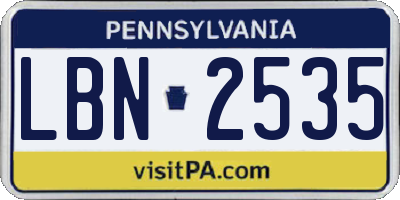 PA license plate LBN2535