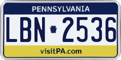 PA license plate LBN2536