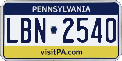 PA license plate LBN2540