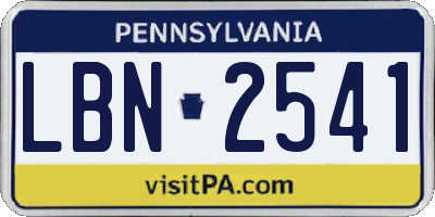 PA license plate LBN2541