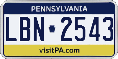 PA license plate LBN2543