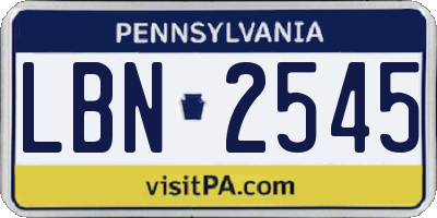 PA license plate LBN2545