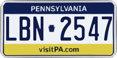 PA license plate LBN2547