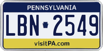 PA license plate LBN2549