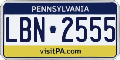 PA license plate LBN2555