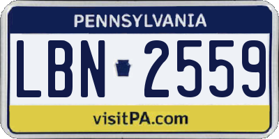 PA license plate LBN2559