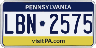 PA license plate LBN2575