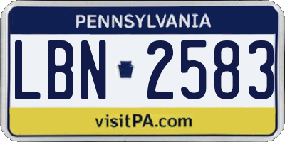 PA license plate LBN2583