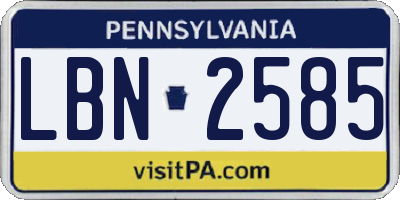 PA license plate LBN2585