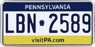PA license plate LBN2589