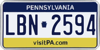 PA license plate LBN2594