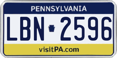 PA license plate LBN2596