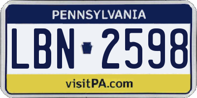PA license plate LBN2598