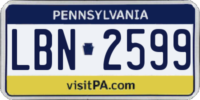 PA license plate LBN2599