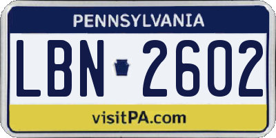 PA license plate LBN2602