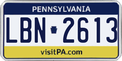 PA license plate LBN2613