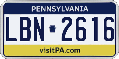 PA license plate LBN2616