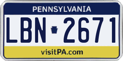 PA license plate LBN2671