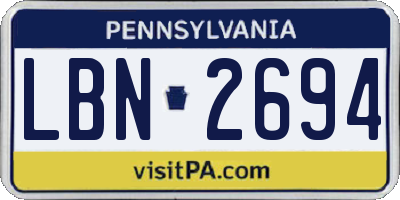 PA license plate LBN2694