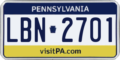 PA license plate LBN2701