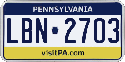 PA license plate LBN2703
