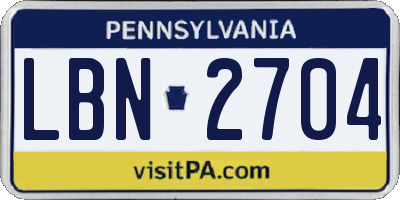 PA license plate LBN2704