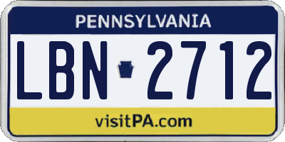 PA license plate LBN2712