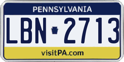 PA license plate LBN2713