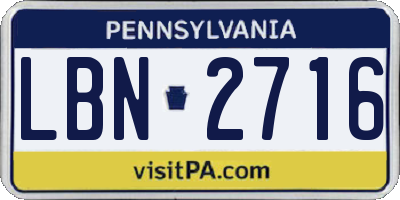 PA license plate LBN2716
