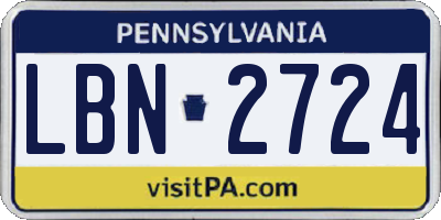PA license plate LBN2724