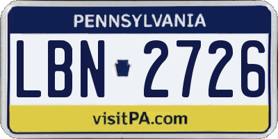 PA license plate LBN2726