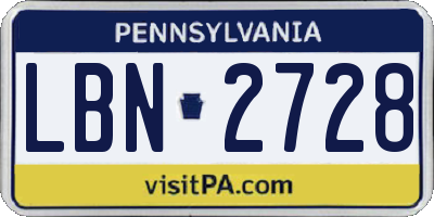 PA license plate LBN2728