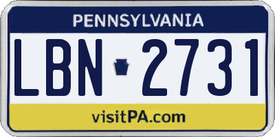 PA license plate LBN2731