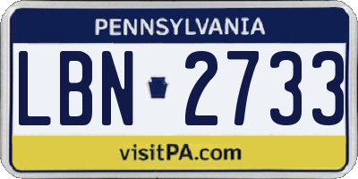 PA license plate LBN2733