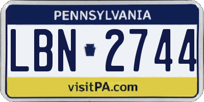 PA license plate LBN2744