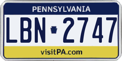 PA license plate LBN2747