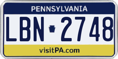 PA license plate LBN2748