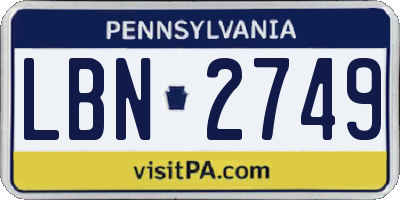 PA license plate LBN2749