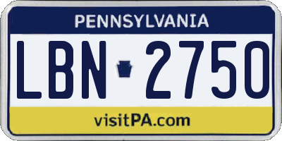 PA license plate LBN2750