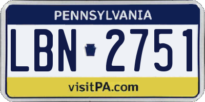 PA license plate LBN2751