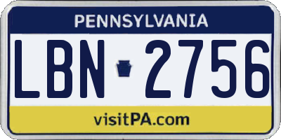 PA license plate LBN2756