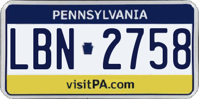 PA license plate LBN2758