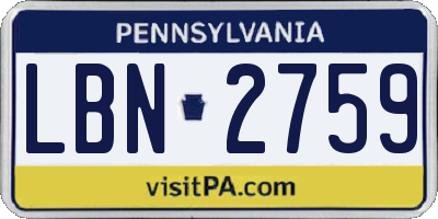PA license plate LBN2759